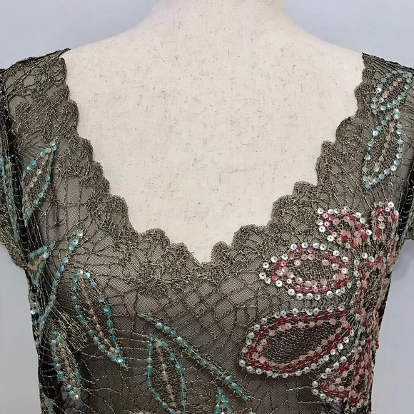 Layering Mesh Embroidered and Sequins Blouse Women M - Picture 2 of 10